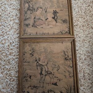 Vintage Tapestry Wall Art with Children and Horse